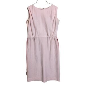 Ann Colby VINTAGE pink white stripe sheath dress with fabric belt‎ Size XL